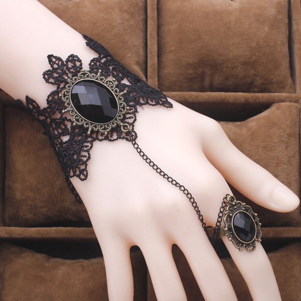 Black Lace Finger Hand Gothic Steampunk Bracelet - Picture 2 of 4